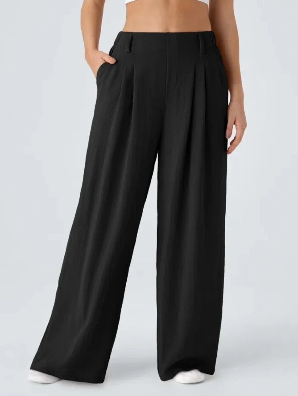 ❄️3/$30 HALARA High Waisted Wide Leg Flowy Solid Palazzo Linen-Feel Pants - Picture 3 of 12